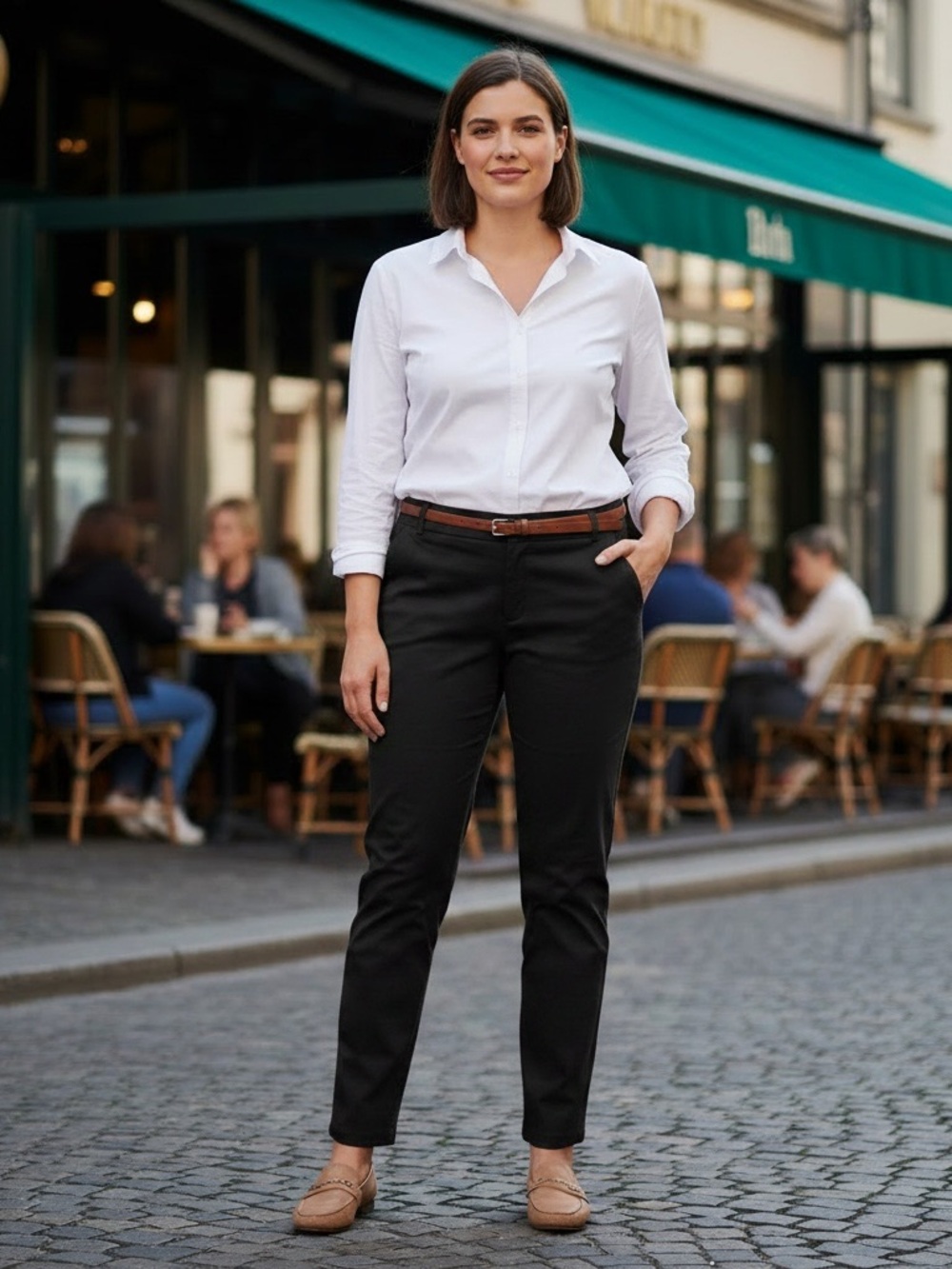 Zara Basic Black Tailored Ankle Dress Pants with Brown Belt Size US 8